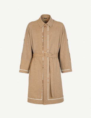 Floral-trimmed wool-blend twill trench coat(8713610)