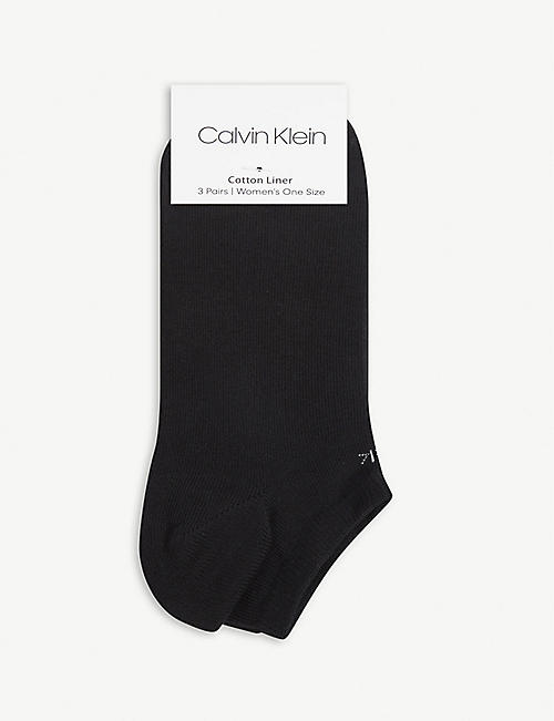 CALVIN KLEIN: Logo-embroidered cotton-blend socks pack of three