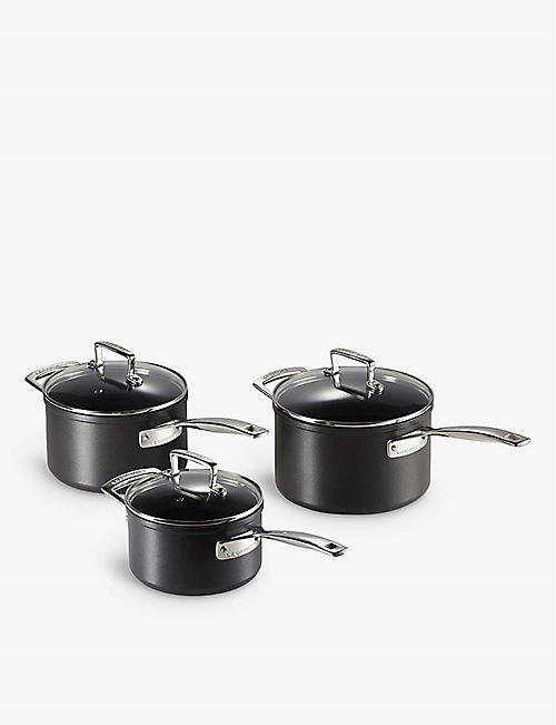 LE CREUSET: Toughened Non-Stick aluminium saucepans set of three