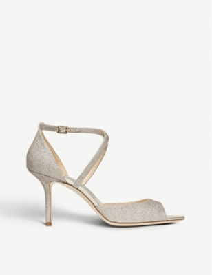 JIMMY CHOO: Emsy peep-toe glitter-leather heeled sandals
