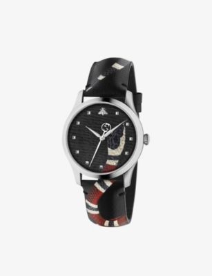GUCCI: YA1264007 Le Marché Des Merveilles stainless-steel and leather quartz watch