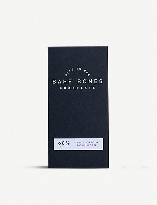 BARE BONES: Bare Bones Dominican Republic 68% salted dark chocolate bar 70g