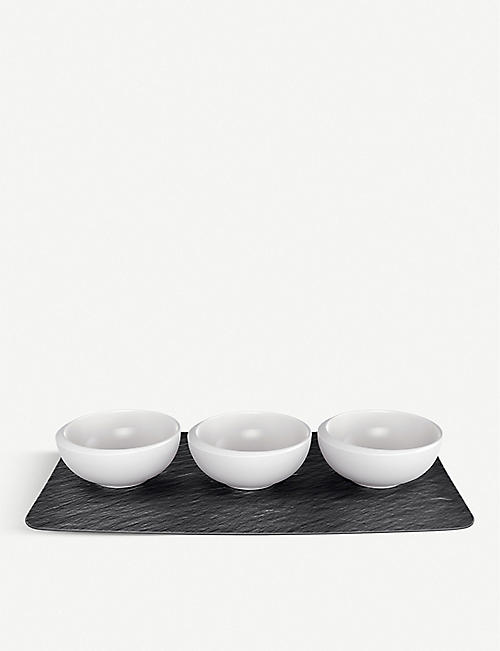 VILLEROY & BOCH: NewMoon porcelain dip bowl and platter set of four