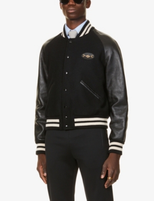 Logo-embroidered wool and leather bomber jacket(8870396)