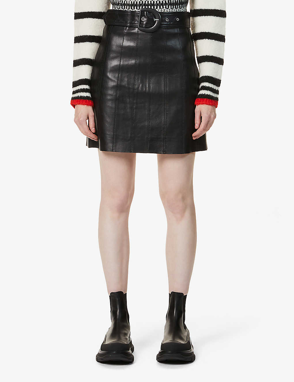 Leena belted leather mini skirt(8961048)