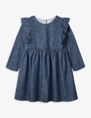 THE LITTLE WHITE COMPANY: Embroidered chambray dress 1-6 years