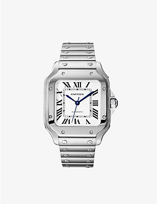 CARTIER: CRWSSA0029 Santos de Cartier medium stainless-steel and leather watch