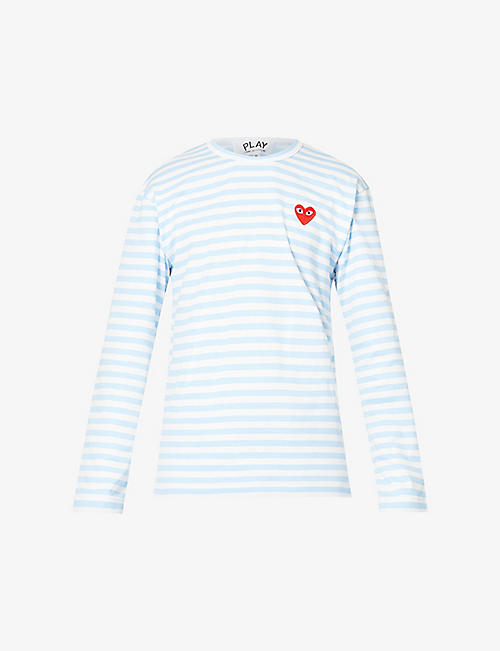 COMME DES GARCONS PLAY: Heart-appliqué striped cotton-jersey top