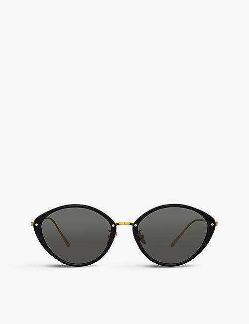 LINDA FARROW: 1086 C1 Lucy 22ct gold-plated titanium and recycled-acetate cat eye-frame sunglasses