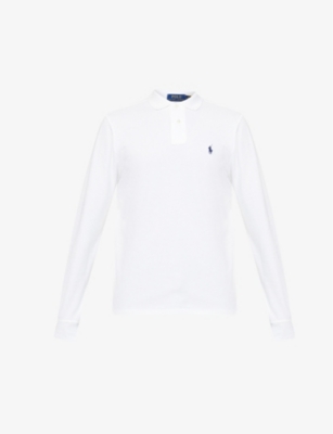 POLO RALPH LAUREN: Long-sleeved logo-embroidered custom slim-fit cotton-piqué polo shirt