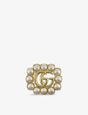 GUCCI: GG Marmont gold-tone and faux-pearl brooch