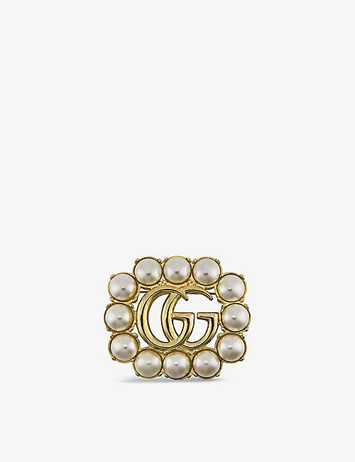GUCCI: GG Marmont gold-tone and faux-pearl brooch