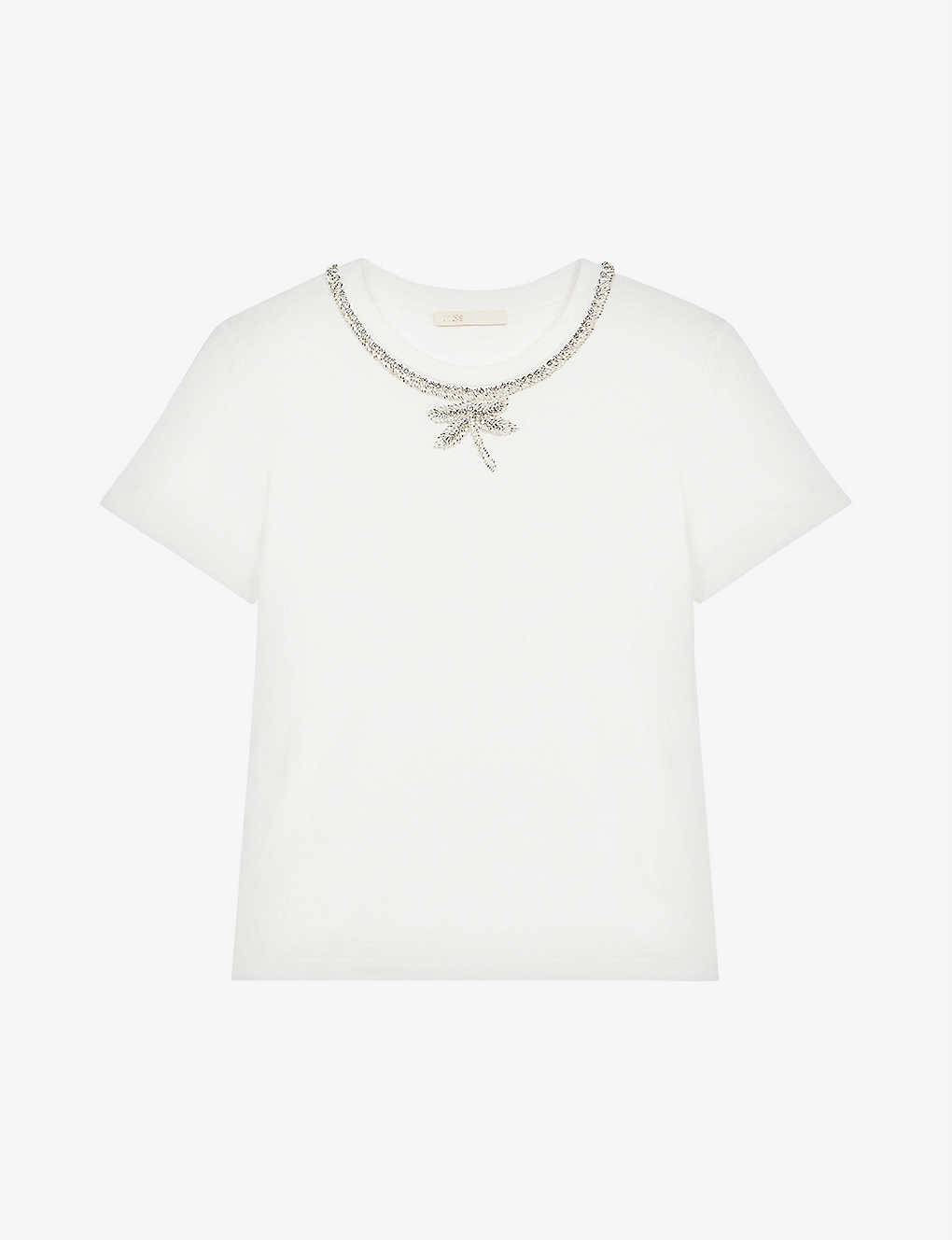 Topal rhinestone collar cotton T-shirt(9096448)