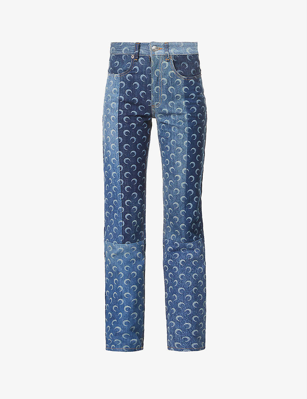 Moon-print straight high-rise upcycled-denim jeans(9090814)