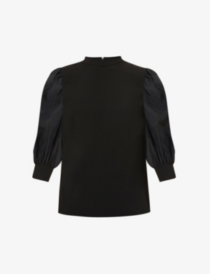 TED BAKER: Puffed-sleeve round-neck organza top