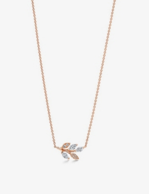 TIFFANY & CO: Vine 18ct rose-gold and 0.31ct brilliant- and marquise-cut diamond pendant necklace