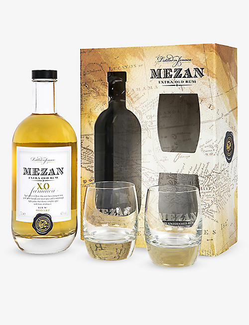 RUM: Mezan extra-old rum and glasses gift set