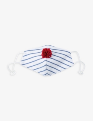 THE LITTLE WHITE COMPANY: Pompom-embellished striped cotton face covering