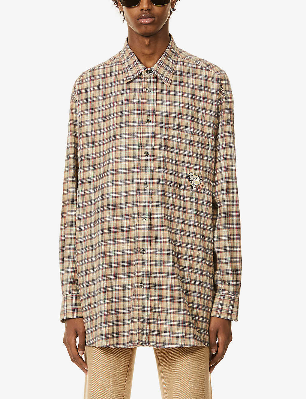 Brand-patch checked cotton shirt(8962341)