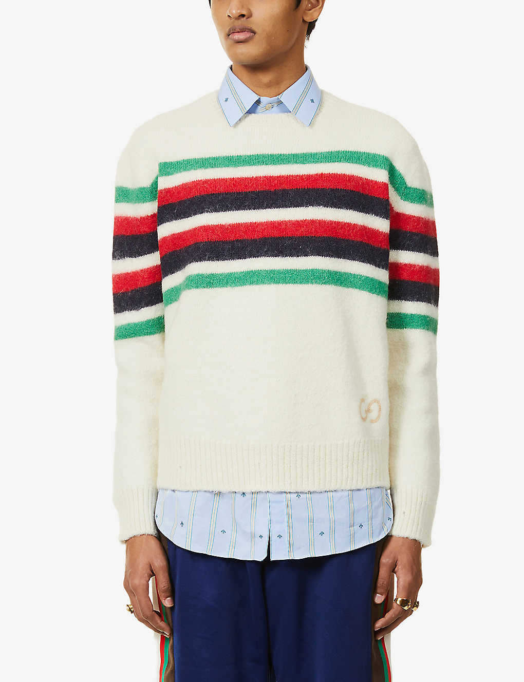 Web-stripe crewneck wool and alpaca-blend jumper(8942132)