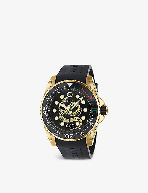 GUCCI: YA136219 Gucci Dive yellow gold-plated PVD and rubber quartz watch