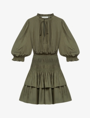 Smocked satin mini dress(9095279)
