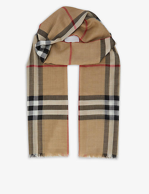 BURBERRY: Giant checked wool-silk scarf