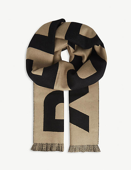 BURBERRY: Logo-pattern wool football scarf