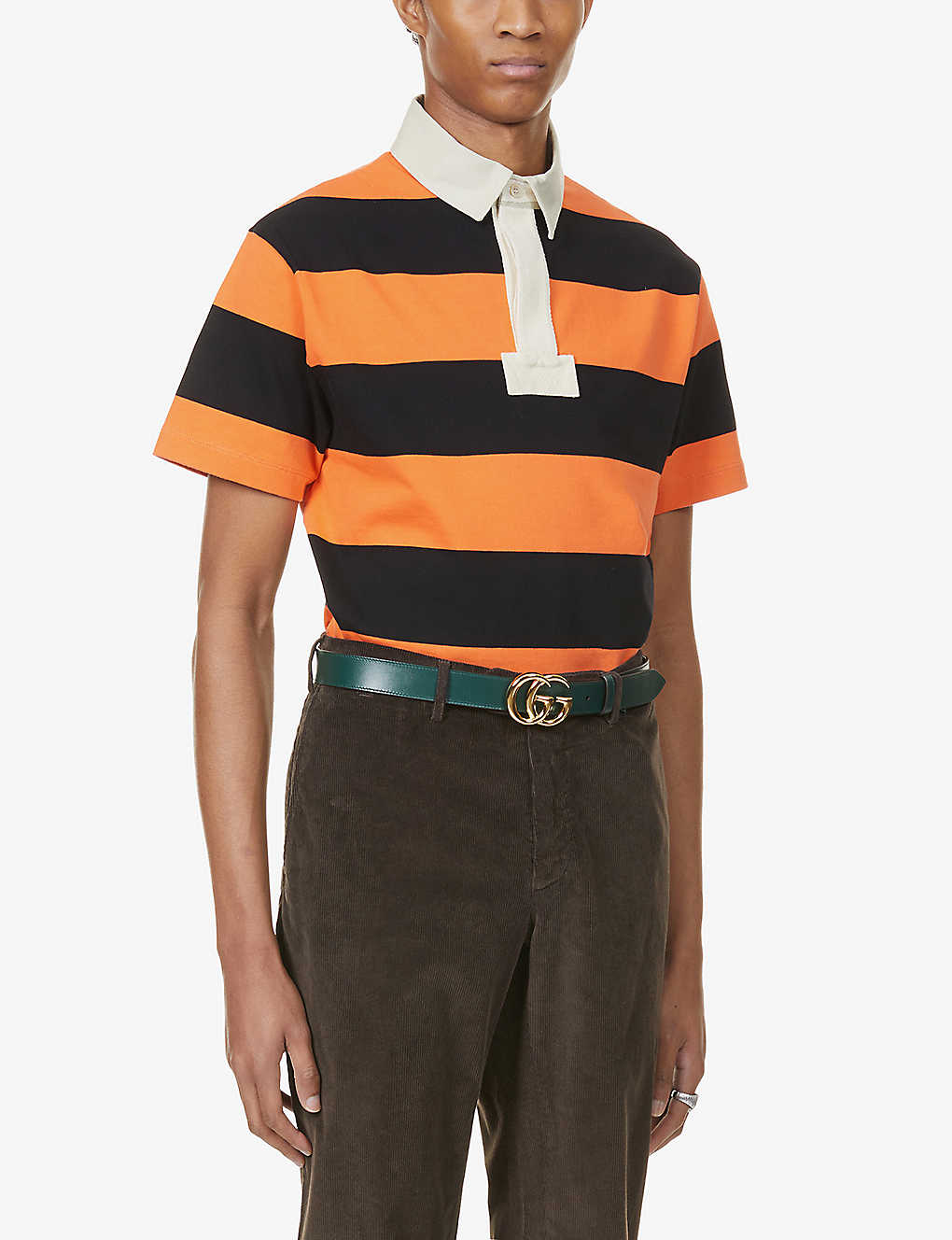Striped cotton-jersey polo shirt(9040188)