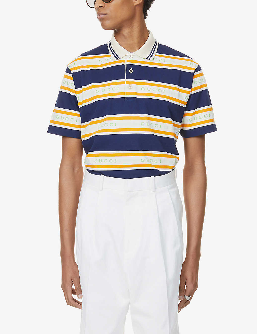 Striped short-sleeved cotton-jersey polo shirt(9042511)