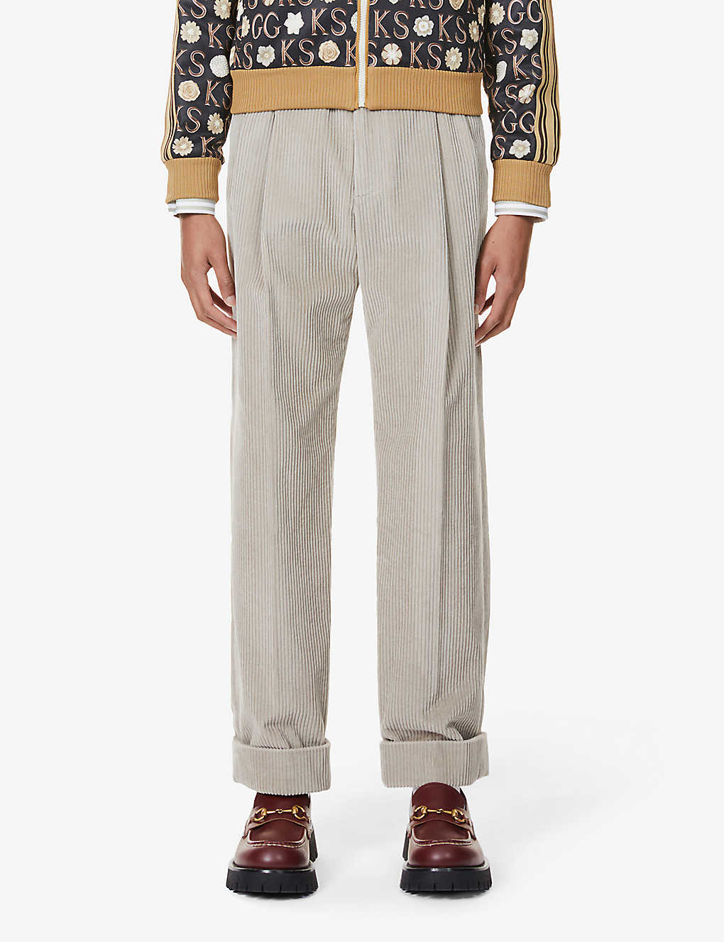 Straight turned-up corduroy trousers(9051697)