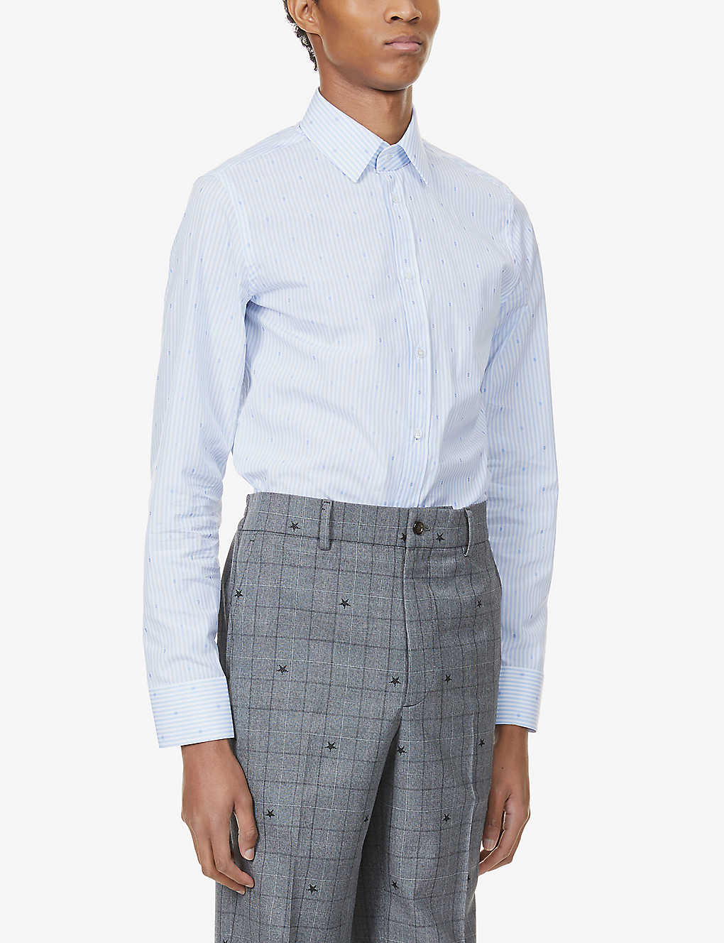 Branded stripe-pattern point-collar cotton shirt(9053034)