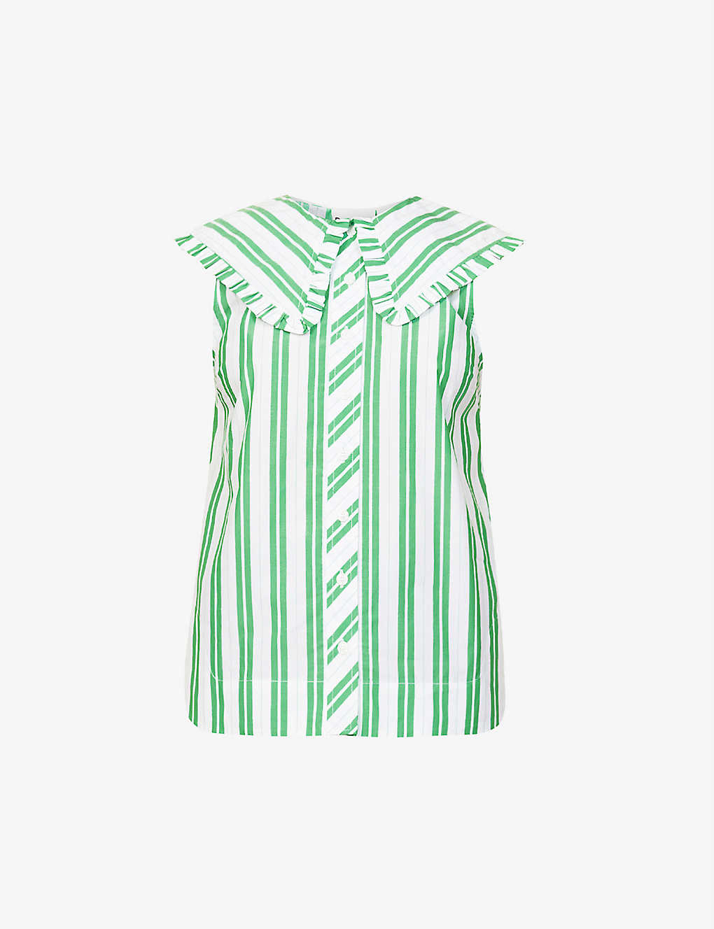 Striped oversized-collar organic cotton top(9185923)