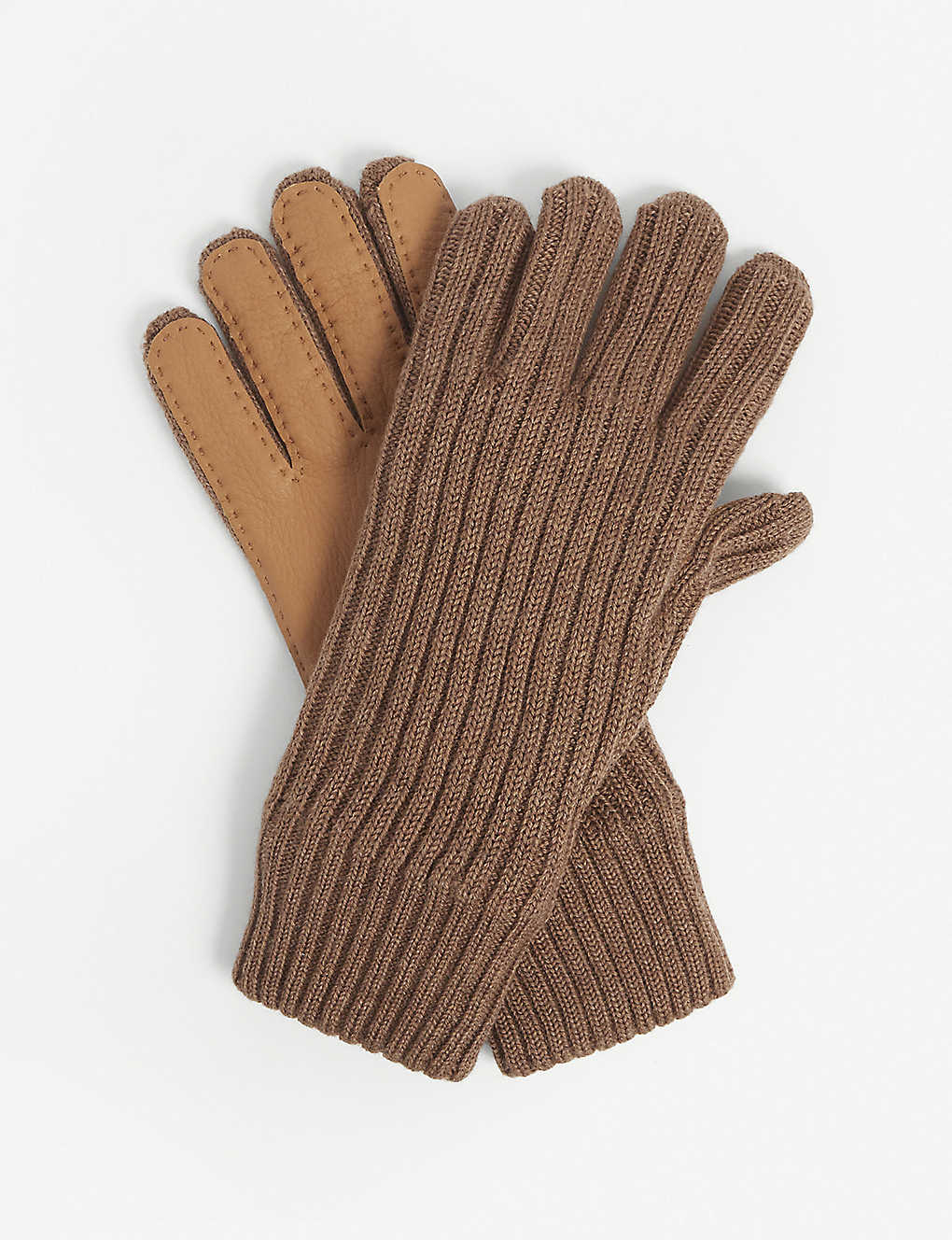 Logo leather-palm knitted wool gloves(9079650)
