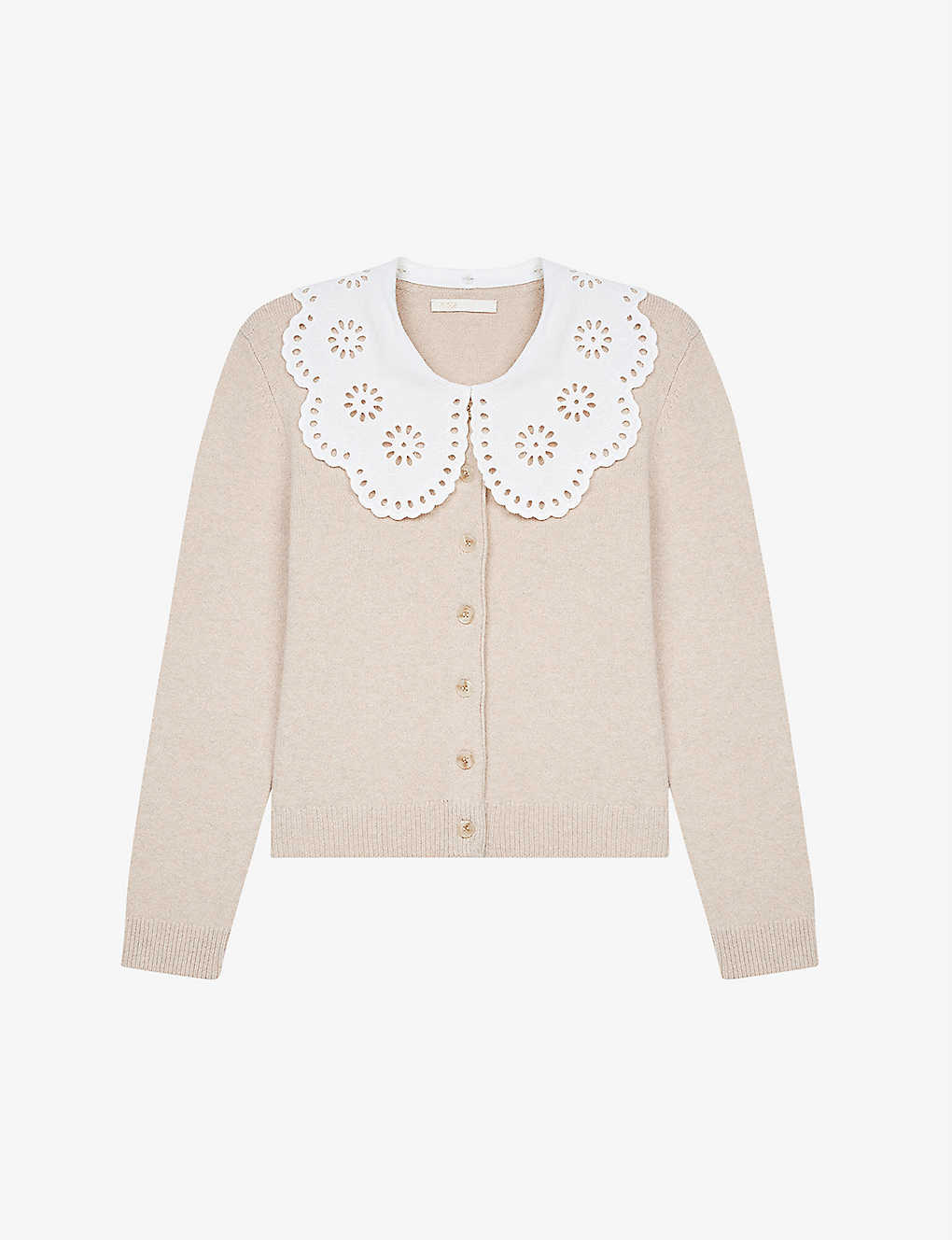 Micron broderie anglaise-collar knitted cardigan(9256468)