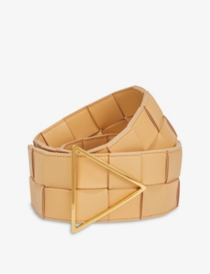 Triangular-buckle intrecciato leather belt(9079603)