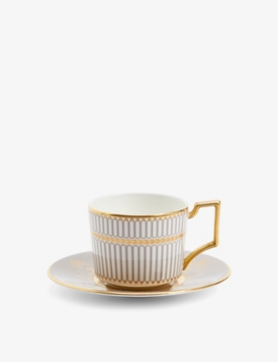 WEDGWOOD: Anthemion Grey 22ct gold and bone china espresso cup and saucer set 7cm