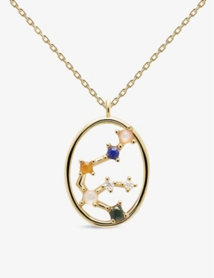 PDPAOLA: Zodiac Aquarius 18ct gold-plated sterling silver and gemstone necklace
