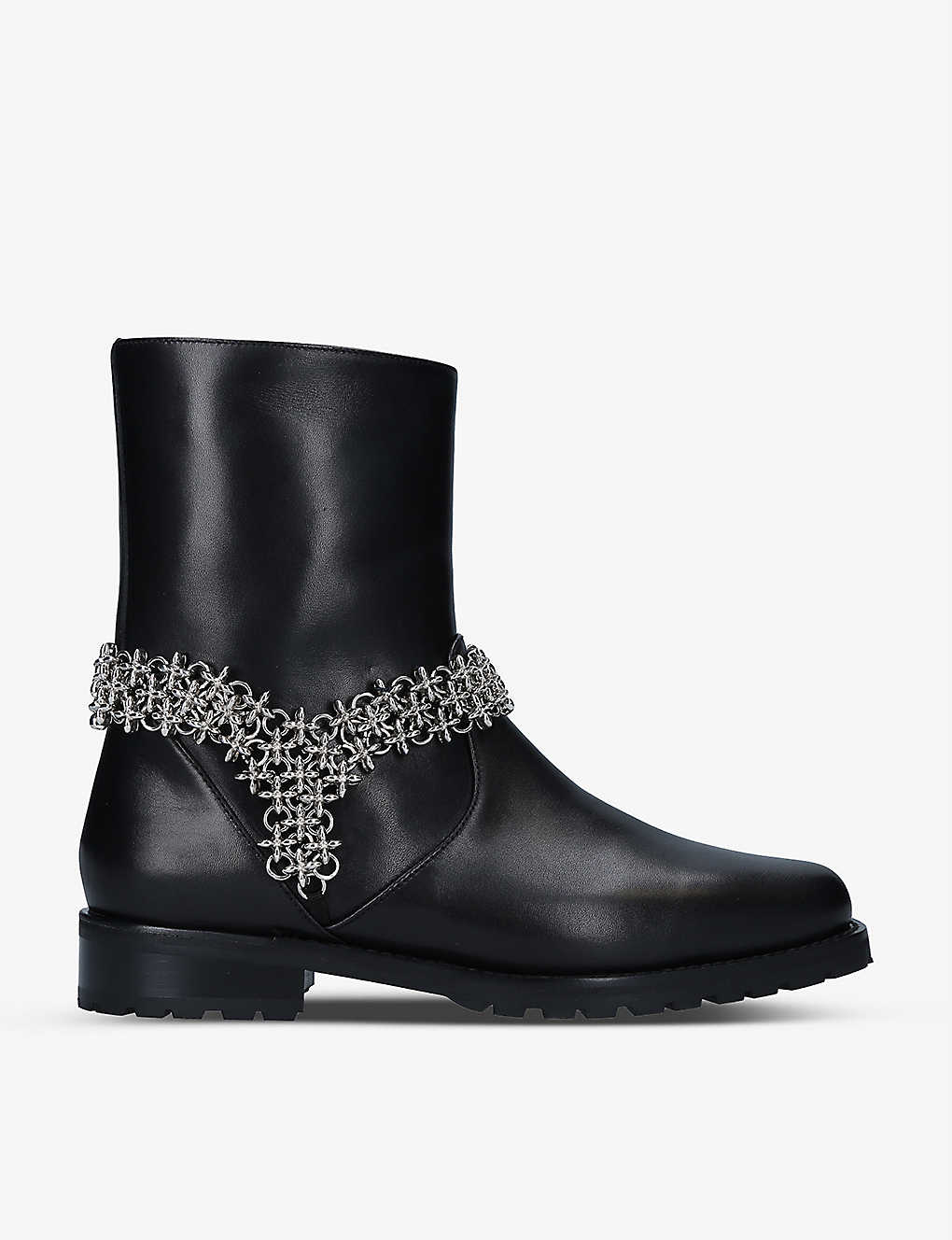 Marisco chain-embellished leather biker boots(9350692)