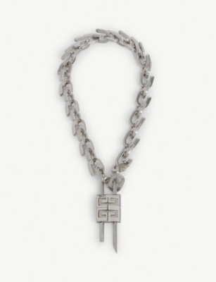 Lock silver-toned brass necklace(9131606)