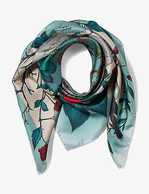 ASPINAL OF LONDON: Robin graphic-print silk scarf