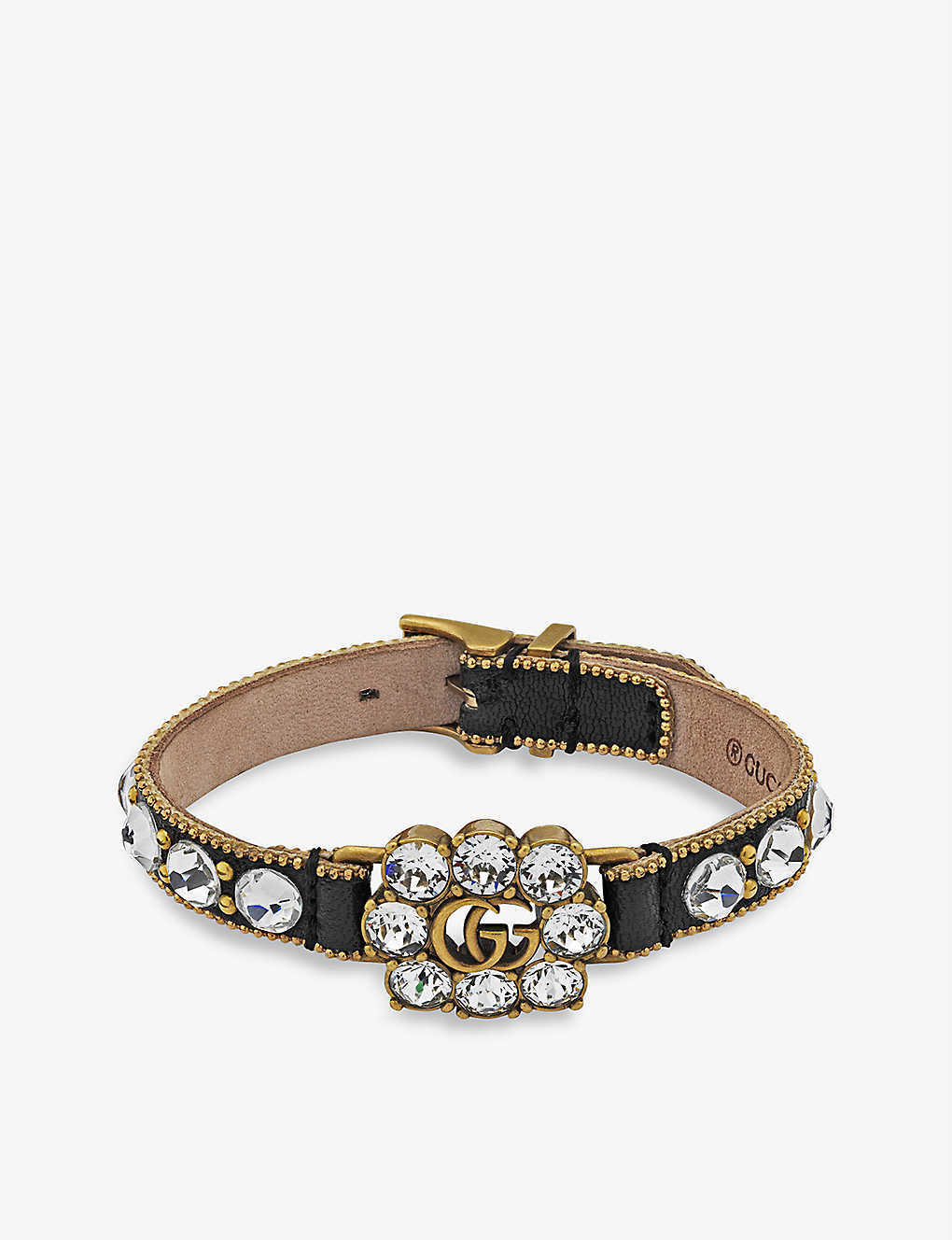 GG Marmont gold-tone brass, leather and crystal bracelet(9260717)