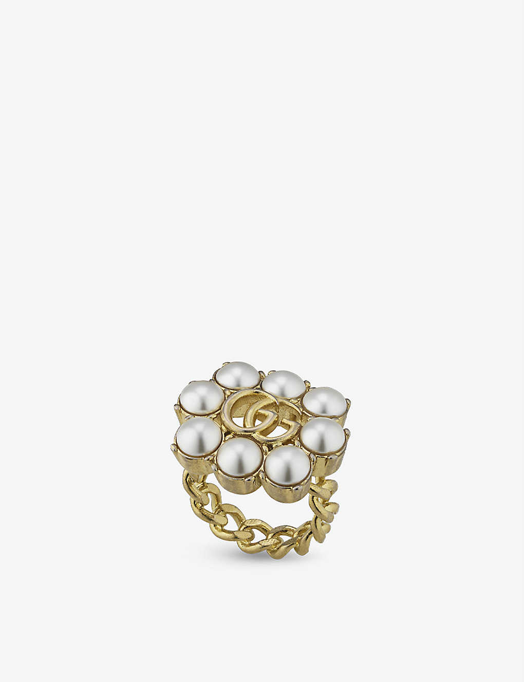 GG Marmont faux-pearl and gold-toned brass ring(9261169)