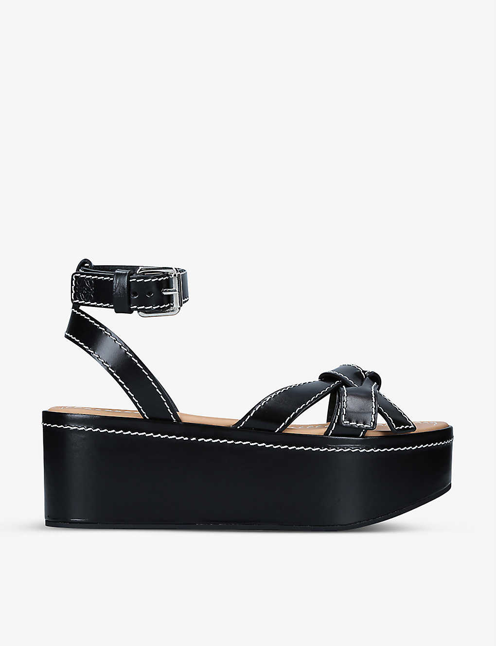 Gate knot-strap leather wedge sandals(9249351)
