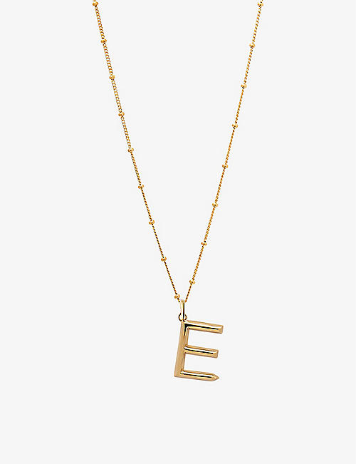 EDGE OF EMBER: E Initial 18ct yellow gold-plated vermeil recycled sterling-silver pendant necklace