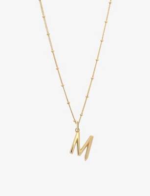 EDGE OF EMBER: M Initial recycled 18ct yellow gold-plated vermeil sterling-silver pendant necklace