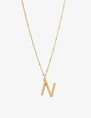 EDGE OF EMBER: N initial 18ct yellow gold-plated vermeil recycled sterling-silver pendant necklace