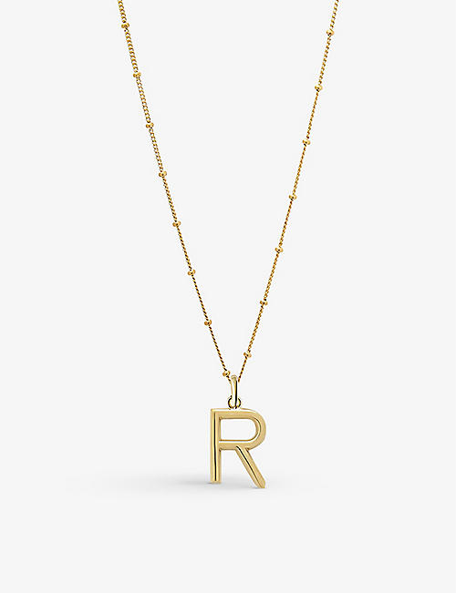 EDGE OF EMBER: R initial 18ct yellow-gold plated vermeil recycled sterling-silver pendant necklace
