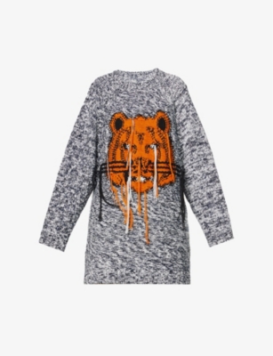 Tiger-embroidered cotton-blend knitted jumper(9381375)