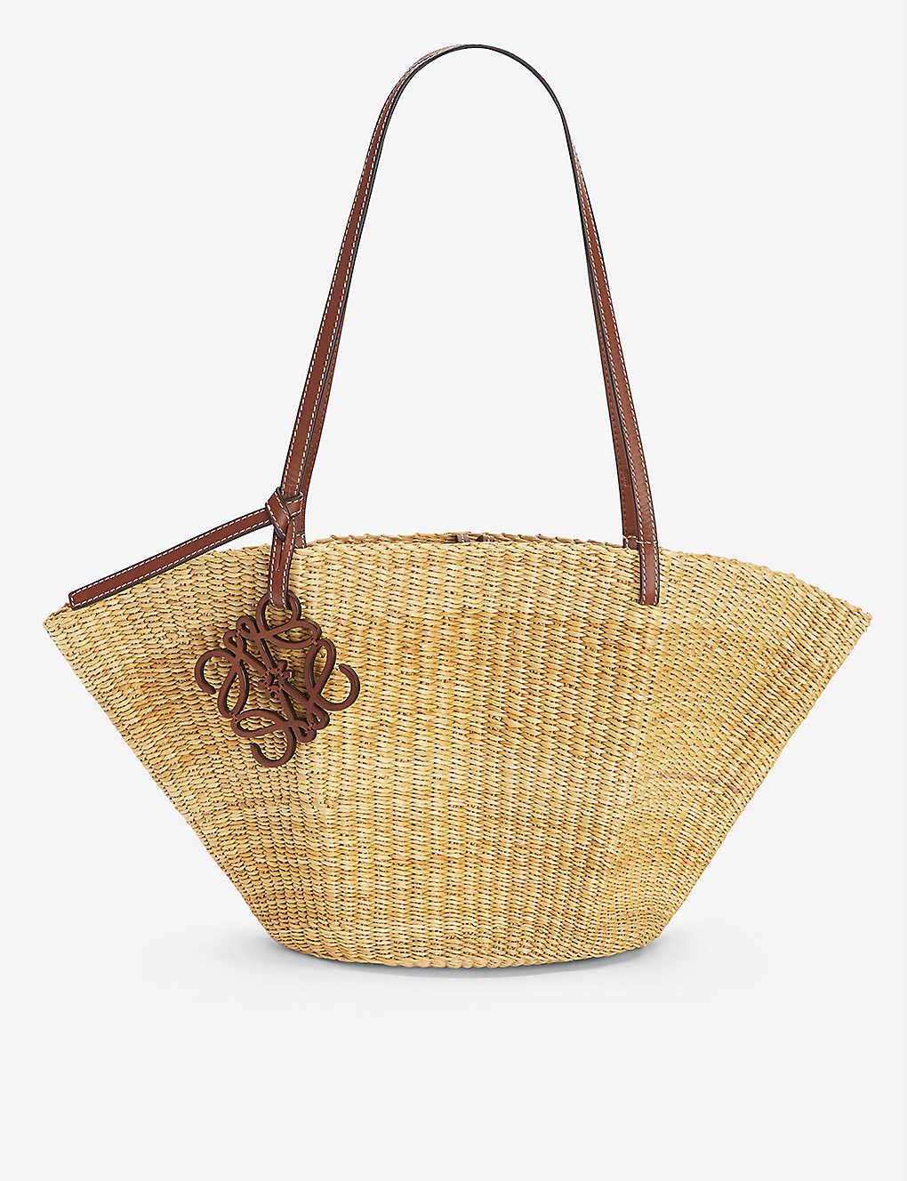 Shell small elephant grass and leather basket bag(9168390)